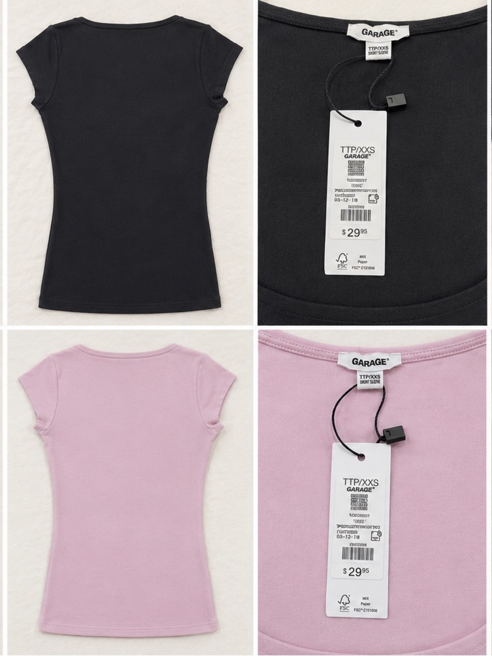 NWT 2 Garage Smooth Open Neck Tees — Black & Light Pink, XXS